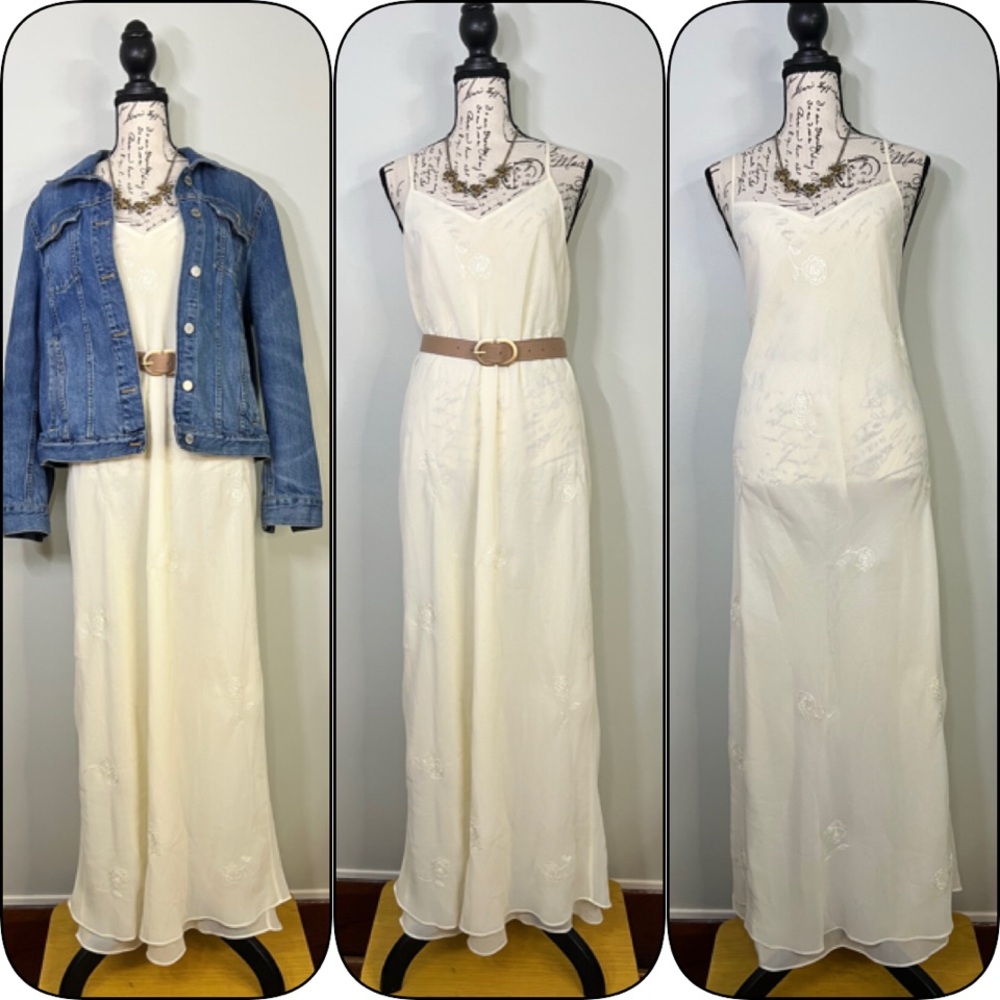 VINTAGE Y2K Cream Floral Chemise Dress Lingerie